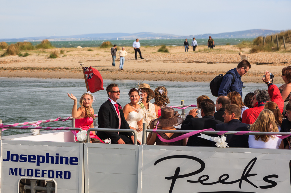 Wedding party travelling to Mudeford Spit